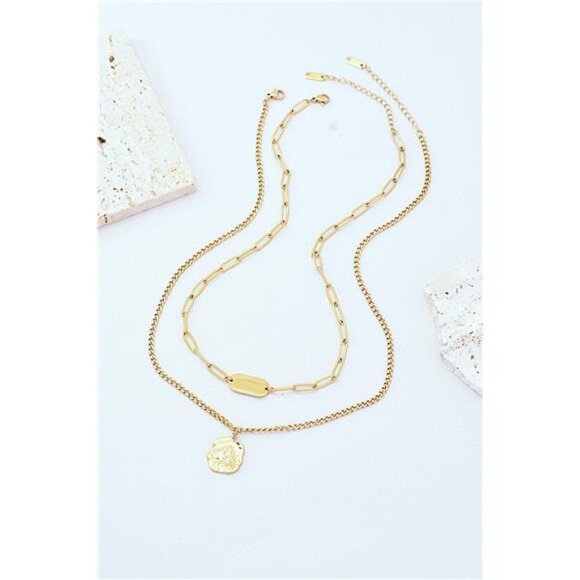 Gold-Plated Double-Layered Pendant Necklace - Picture 2 of 4